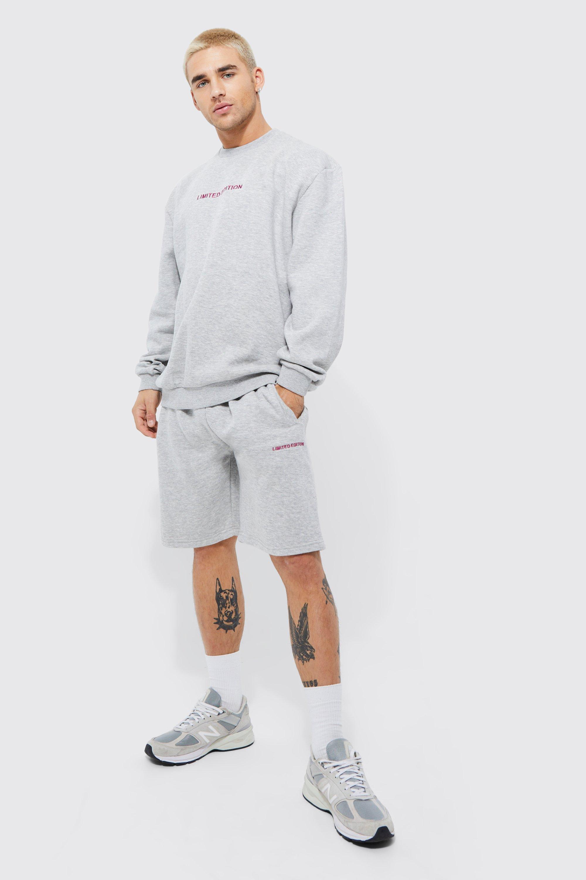 Mens Grey Oversized Limited Sweatshirt Short Tracksuit, Grey